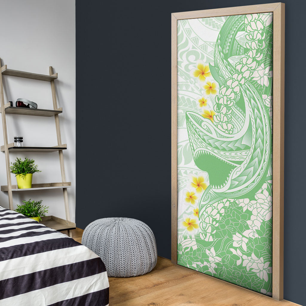 Green Hawaii Shark Tattoo Door Cover Puakenikeni Lei Plumeria Polynesian Pattern