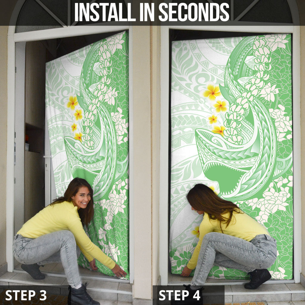 Green Hawaii Shark Tattoo Door Cover Puakenikeni Lei Plumeria Polynesian Pattern