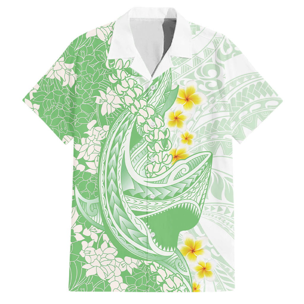 Green Hawaii Shark Tattoo Family Matching Long Sleeve Bodycon Dress and Hawaiian Shirt Puakenikeni Lei Plumeria Polynesian Pattern LT14 Dad's Shirt - Short Sleeve Green - Polynesian Pride