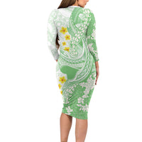 Green Hawaii Shark Tattoo Family Matching Long Sleeve Bodycon Dress and Hawaiian Shirt Puakenikeni Lei Plumeria Polynesian Pattern LT14 - Polynesian Pride