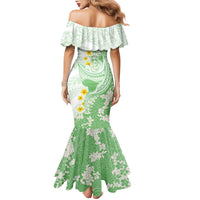 Green Hawaii Shark Tattoo Family Matching Mermaid Dress and Hawaiian Shirt Puakenikeni Lei Plumeria Polynesian Pattern LT14 - Polynesian Pride