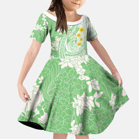 Green Hawaii Shark Tattoo Family Matching Off Shoulder Maxi Dress and Hawaiian Shirt Puakenikeni Lei Plumeria Polynesian Pattern LT14 Daughter's Dress Green - Polynesian Pride