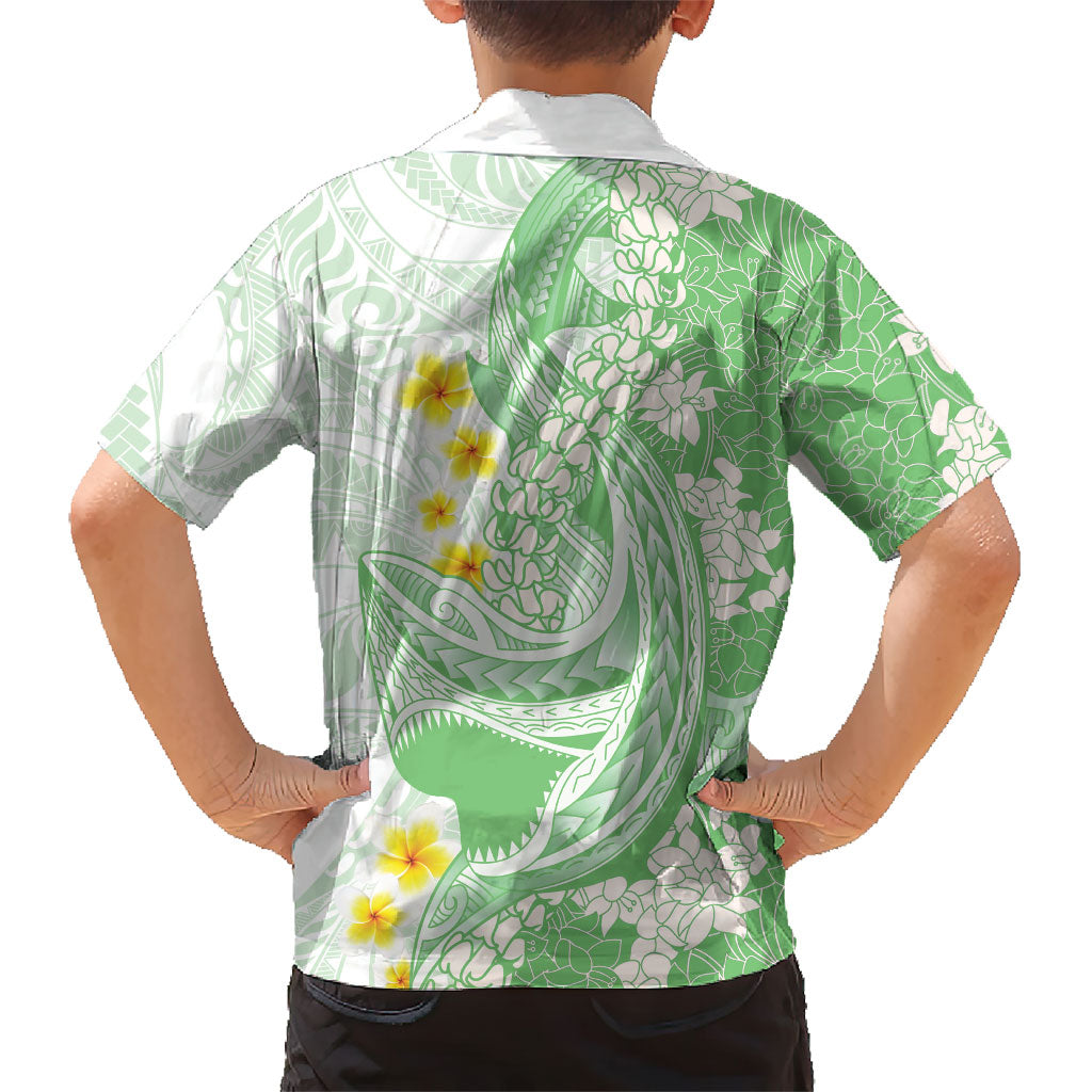 Green Hawaii Shark Tattoo Family Matching Summer Maxi Dress and Hawaiian Shirt Puakenikeni Lei Plumeria Polynesian Pattern LT14 - Polynesian Pride