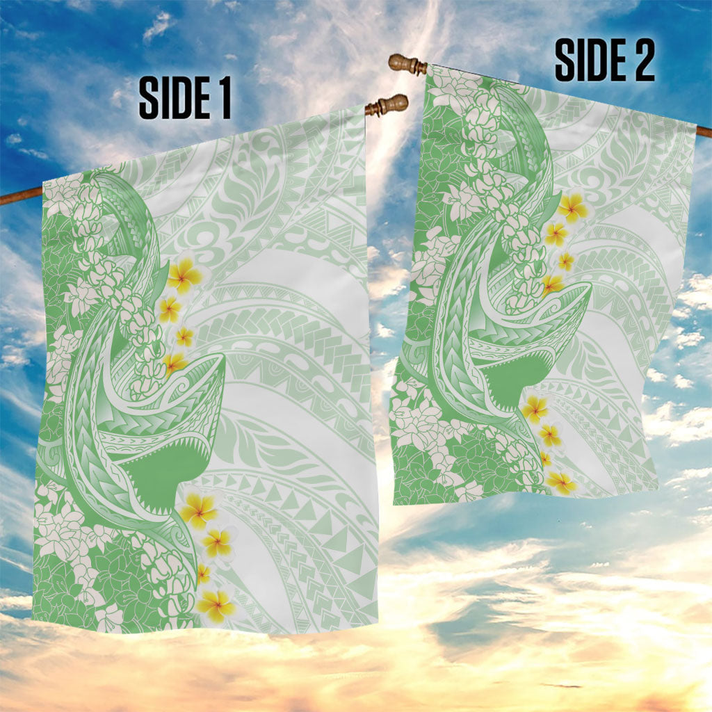 Green Hawaii Shark Tattoo Garden Flag Puakenikeni Lei Plumeria Polynesian Pattern