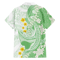 Green Hawaii Shark Tattoo Hawaiian Shirt Puakenikeni Lei Plumeria Polynesian Pattern
