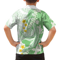 Green Hawaii Shark Tattoo Hawaiian Shirt Puakenikeni Lei Plumeria Polynesian Pattern