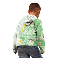 Green Hawaii Shark Tattoo Kid Hoodie Puakenikeni Lei Plumeria Polynesian Pattern