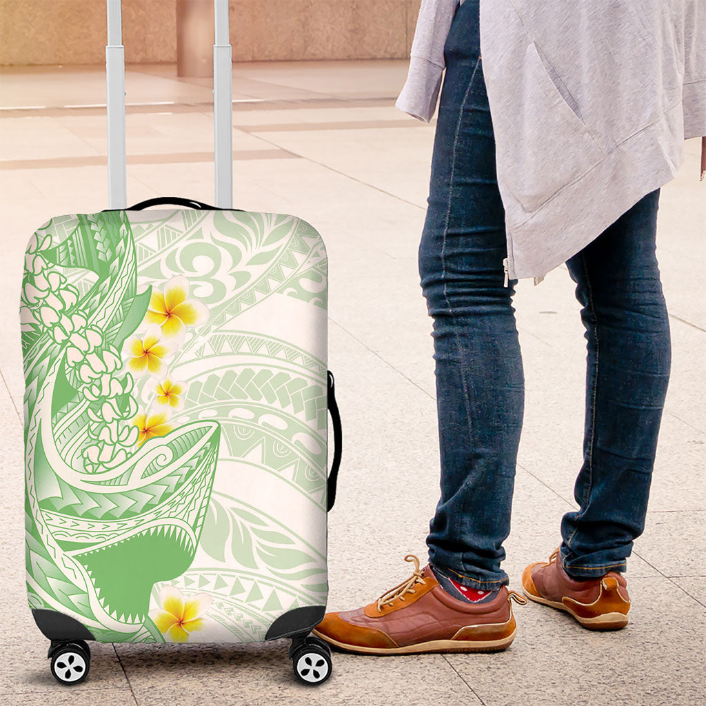 Green Hawaii Shark Tattoo Luggage Cover Puakenikeni Lei Plumeria Polynesian Pattern