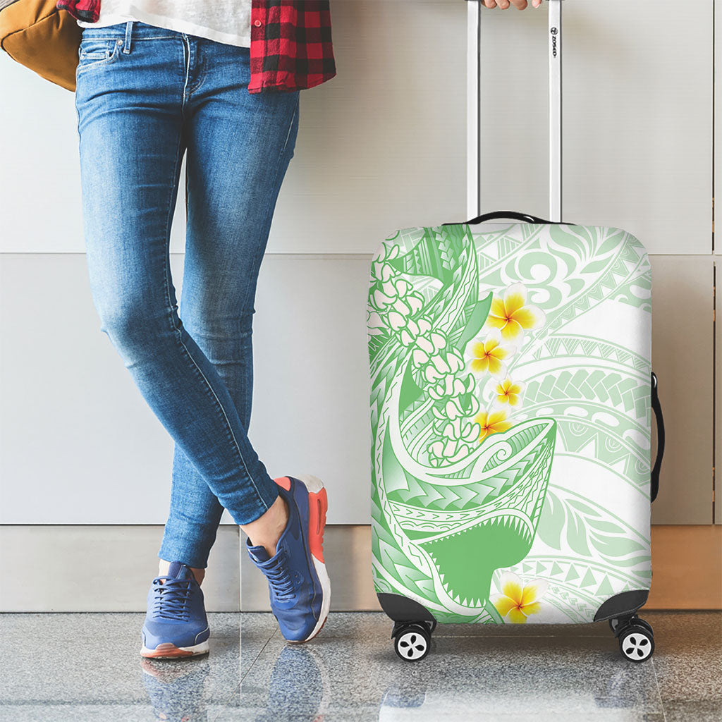 Green Hawaii Shark Tattoo Luggage Cover Puakenikeni Lei Plumeria Polynesian Pattern