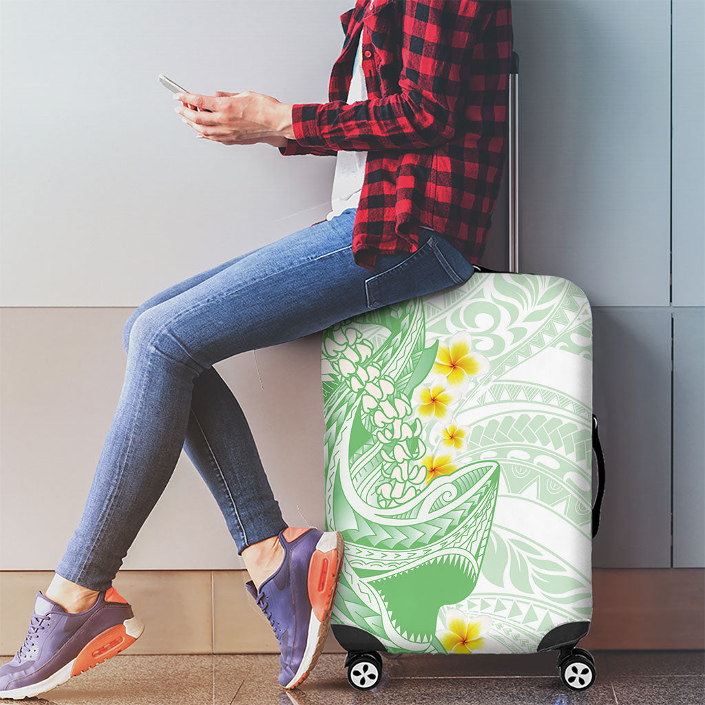 Green Hawaii Shark Tattoo Luggage Cover Puakenikeni Lei Plumeria Polynesian Pattern