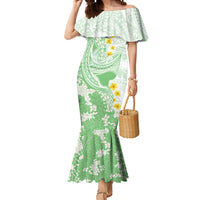 Green Hawaii Shark Tattoo Mermaid Dress Puakenikeni Lei Plumeria Polynesian Pattern