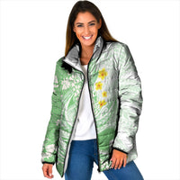 Green Hawaii Shark Tattoo Padded Jacket Puakenikeni Lei Plumeria Polynesian Pattern