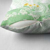 Green Hawaii Shark Tattoo Pillow Cover Puakenikeni Lei Plumeria Polynesian Pattern