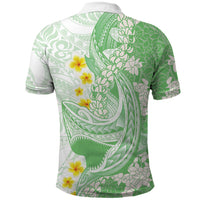 Green Hawaii Shark Tattoo Polo Shirt Puakenikeni Lei Plumeria Polynesian Pattern