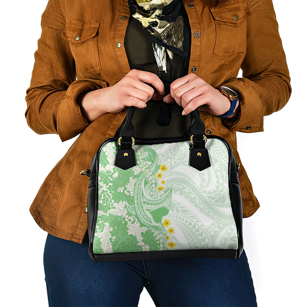 Green Hawaii Shark Tattoo Shoulder Handbag Puakenikeni Lei Plumeria Polynesian Pattern