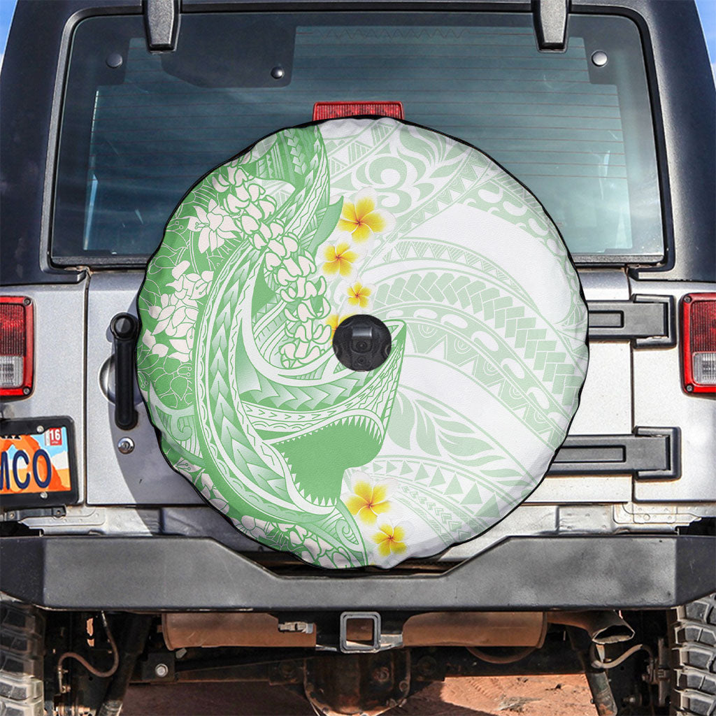 Green Hawaii Shark Tattoo Spare Tire Cover Puakenikeni Lei Plumeria Polynesian Pattern