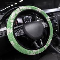 Green Hawaii Shark Tattoo Steering Wheel Cover Puakenikeni Lei Plumeria Polynesian Pattern