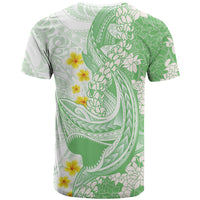Green Hawaii Shark Tattoo T Shirt Puakenikeni Lei Plumeria Polynesian Pattern