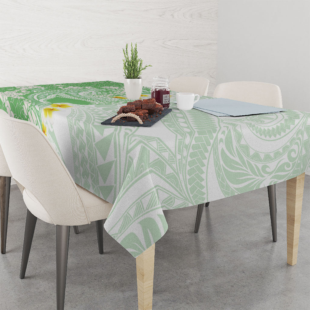 Green Hawaii Shark Tattoo Tablecloth Puakenikeni Lei Plumeria Polynesian Pattern
