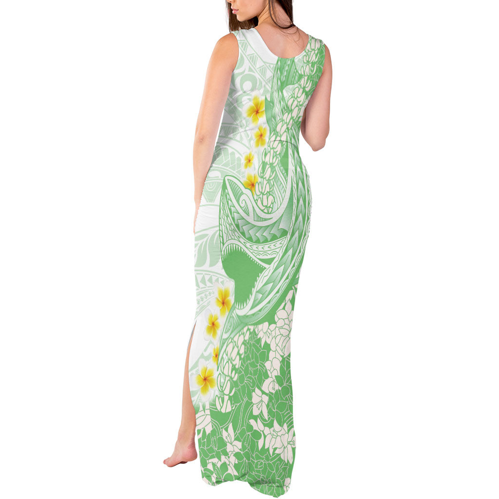 Green Hawaii Shark Tattoo Tank Maxi Dress Puakenikeni Lei Plumeria Polynesian Pattern