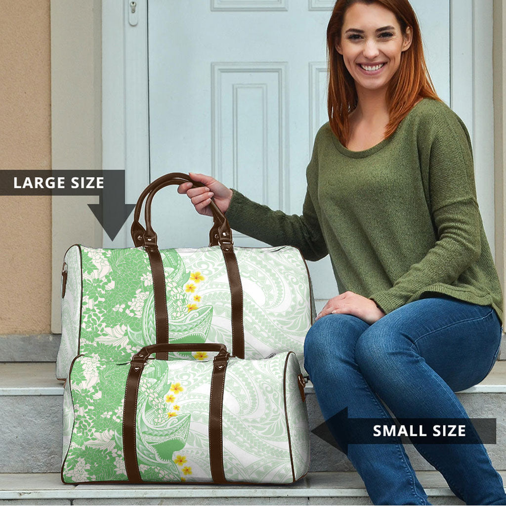 Green Hawaii Shark Tattoo Travel Bag Puakenikeni Lei Plumeria Polynesian Pattern