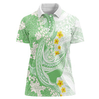 Green Hawaii Shark Tattoo Women Polo Shirt Puakenikeni Lei Plumeria Polynesian Pattern