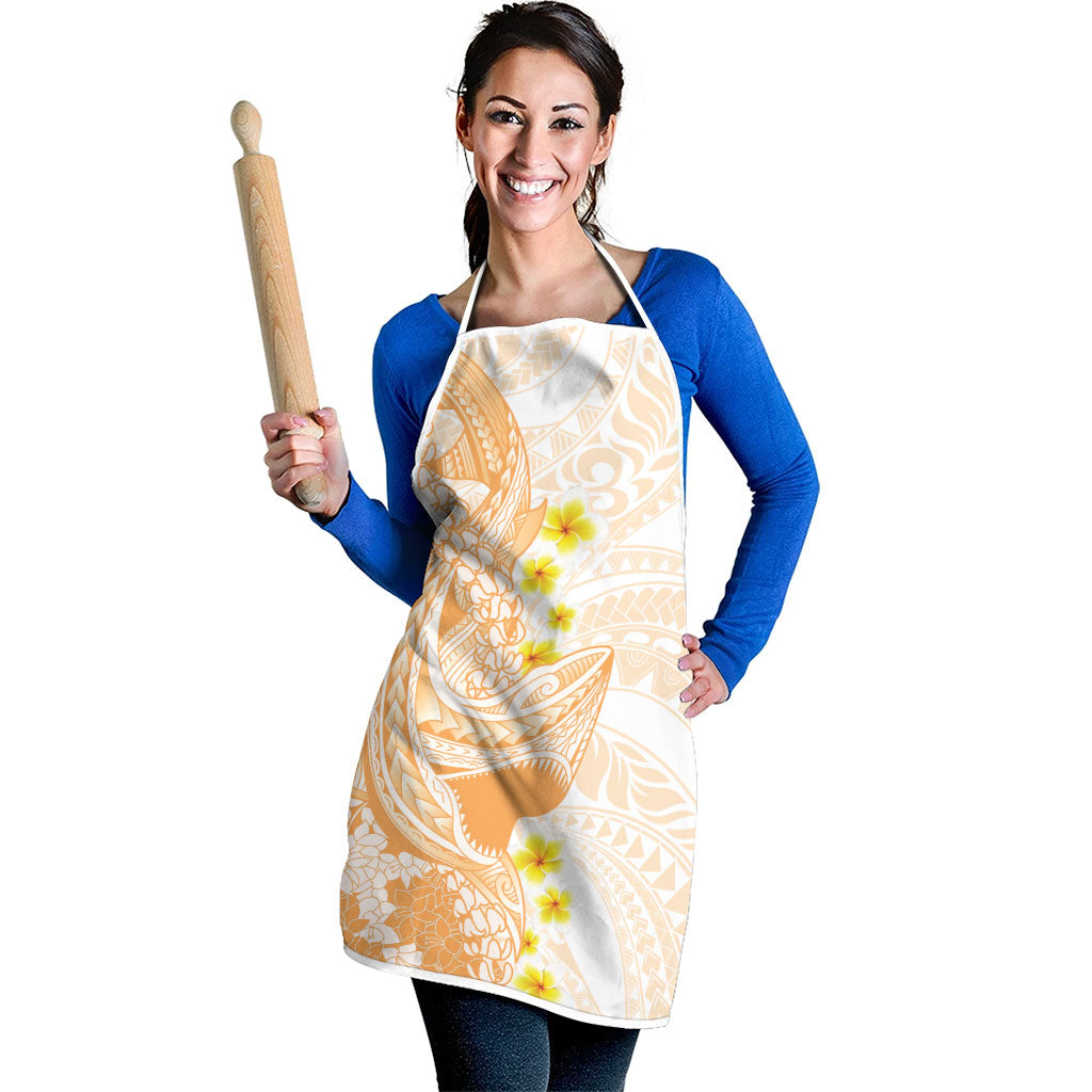 Orange Hawaii Shark Tattoo Apron Puakenikeni Lei Plumeria Polynesian Pattern