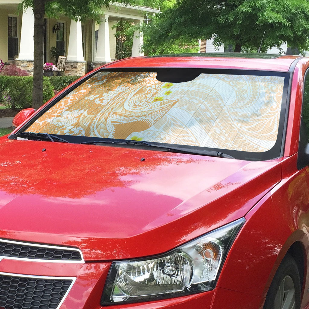 Orange Hawaii Shark Tattoo Auto Sun Shade Puakenikeni Lei Plumeria Polynesian Pattern