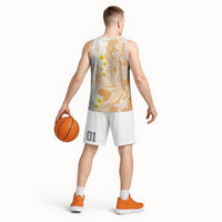 Orange Hawaii Shark Tattoo Basketball Jersey Puakenikeni Lei Plumeria Polynesian Pattern