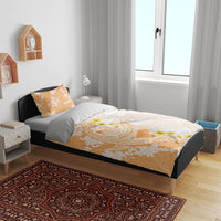 Orange Hawaii Shark Tattoo Bedding Set Puakenikeni Lei Plumeria Polynesian Pattern