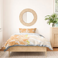 Orange Hawaii Shark Tattoo Bedding Set Puakenikeni Lei Plumeria Polynesian Pattern