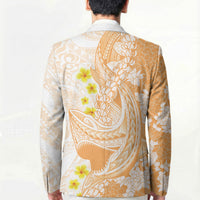 Orange Hawaii Shark Tattoo Blazer Puakenikeni Lei Plumeria Polynesian Pattern