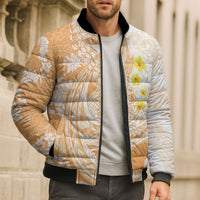 Orange Hawaii Shark Tattoo Bomber Puffer Jacket Puakenikeni Lei Plumeria Polynesian Pattern