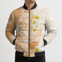 Orange Hawaii Shark Tattoo Bomber Puffer Jacket Puakenikeni Lei Plumeria Polynesian Pattern