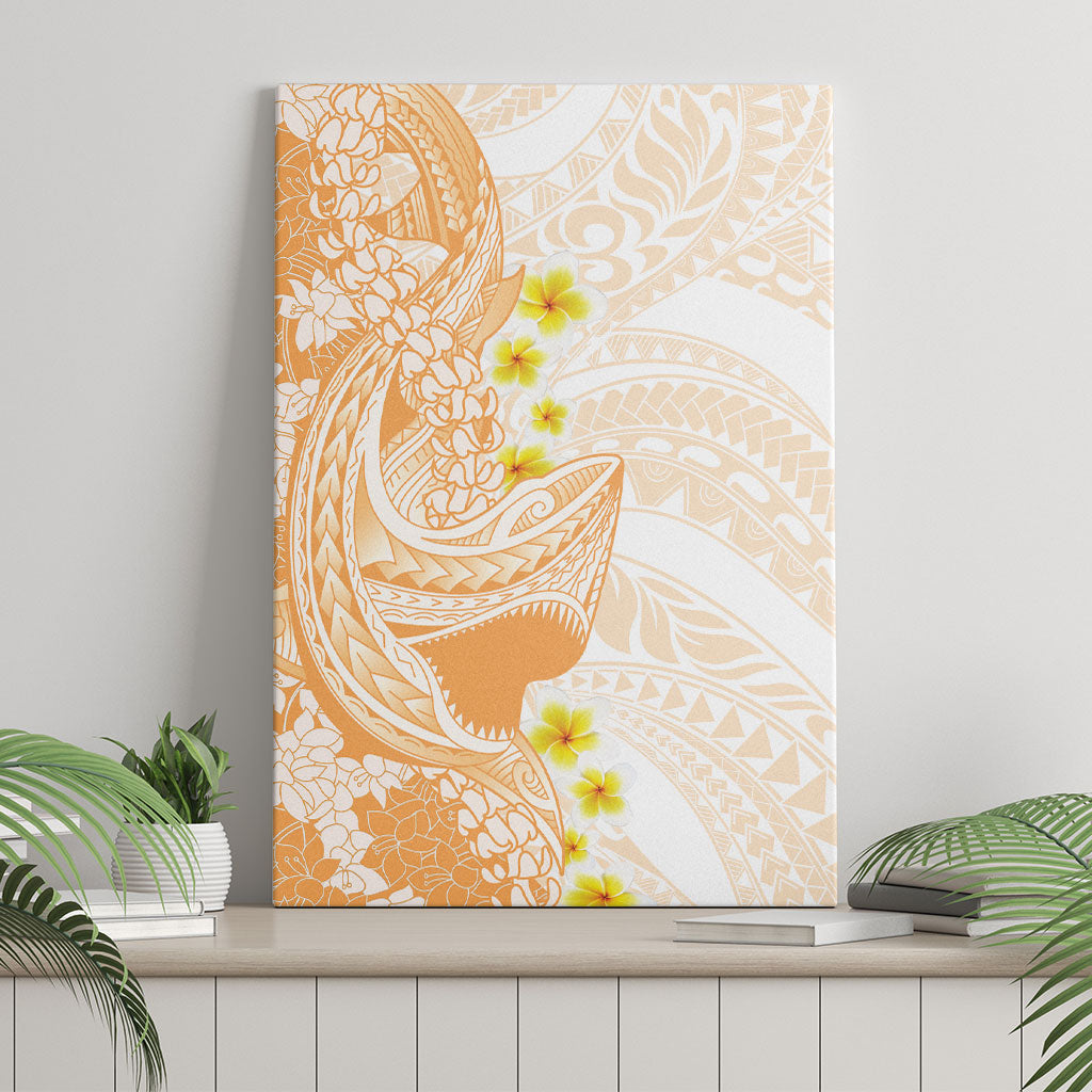 Orange Hawaii Shark Tattoo Canvas Wall Art Puakenikeni Lei Plumeria Polynesian Pattern
