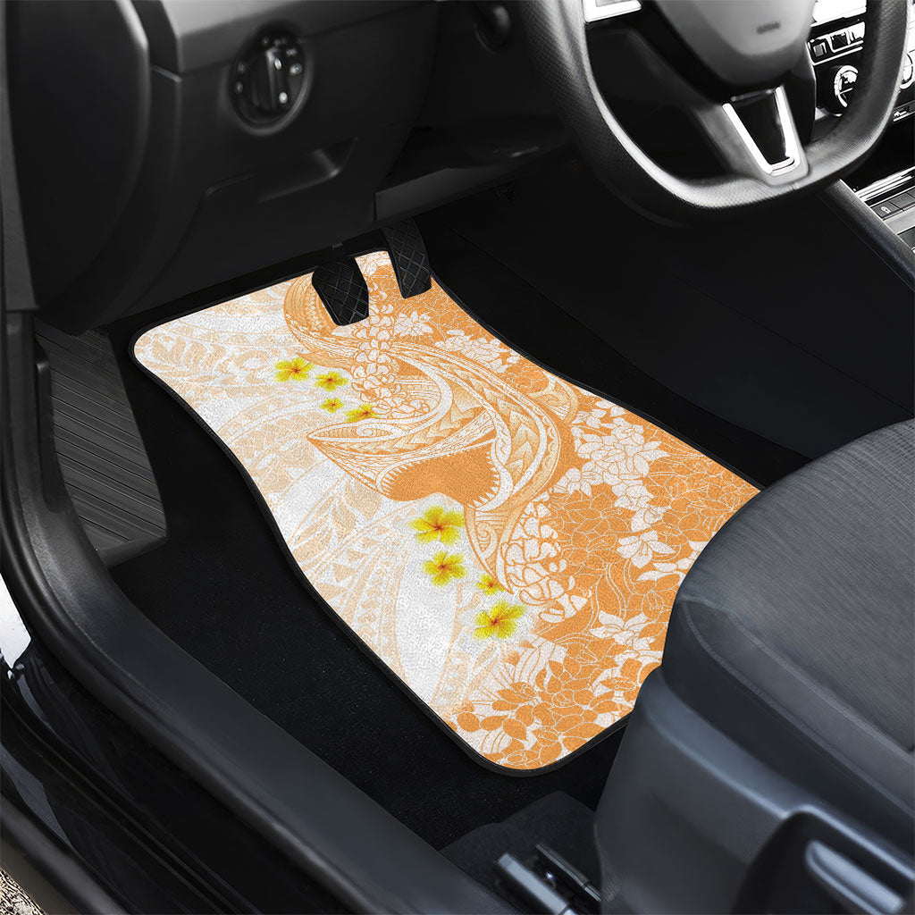 Orange Hawaii Shark Tattoo Car Mats Puakenikeni Lei Plumeria Polynesian Pattern