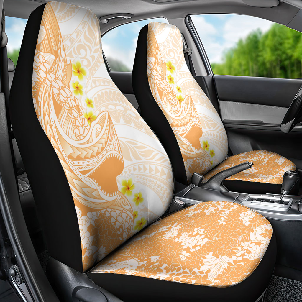 Orange Hawaii Shark Tattoo Car Seat Cover Puakenikeni Lei Plumeria Polynesian Pattern