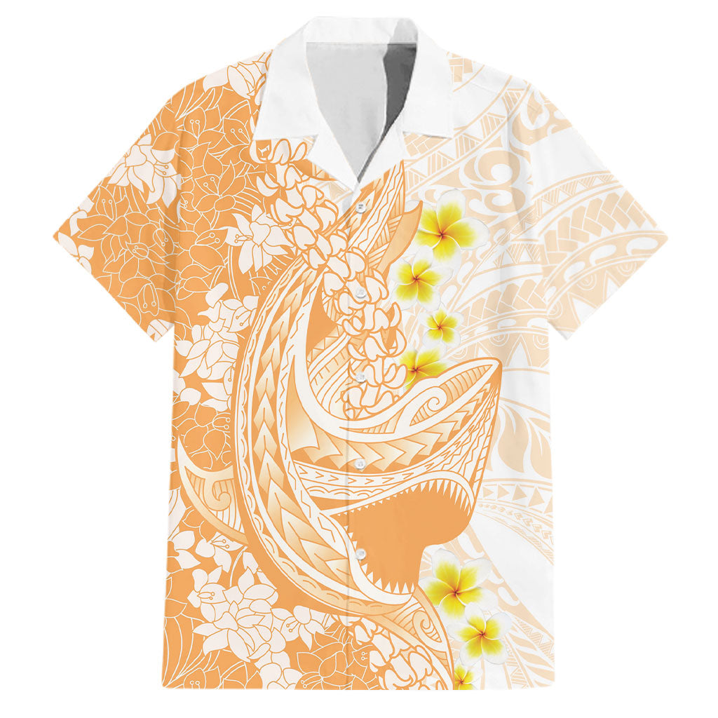 Orange Hawaii Shark Tattoo Family Matching Mermaid Dress and Hawaiian Shirt Puakenikeni Lei Plumeria Polynesian Pattern LT14 Dad's Shirt - Short Sleeve Orange - Polynesian Pride