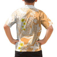 Orange Hawaii Shark Tattoo Family Matching Off The Shoulder Long Sleeve Dress and Hawaiian Shirt Puakenikeni Lei Plumeria Polynesian Pattern LT14 - Polynesian Pride