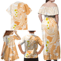Orange Hawaii Shark Tattoo Family Matching Off Shoulder Maxi Dress and Hawaiian Shirt Puakenikeni Lei Plumeria Polynesian Pattern LT14 - Polynesian Pride