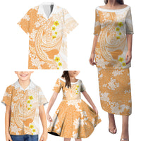 Orange Hawaii Shark Tattoo Family Matching Puletasi and Hawaiian Shirt Puakenikeni Lei Plumeria Polynesian Pattern LT14 - Polynesian Pride