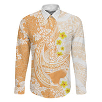 Orange Hawaii Shark Tattoo Family Matching Puletasi and Hawaiian Shirt Puakenikeni Lei Plumeria Polynesian Pattern LT14 Dad's Shirt - Long Sleeve Orange - Polynesian Pride