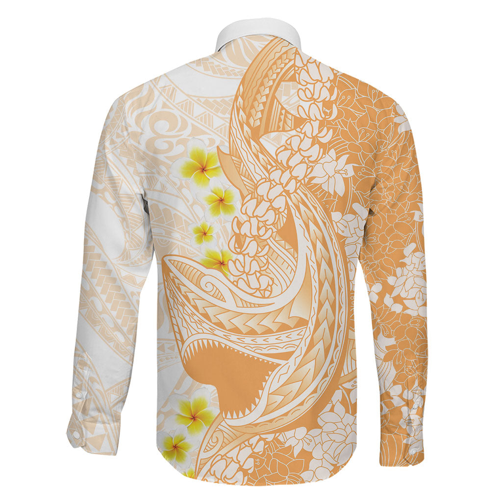 Orange Hawaii Shark Tattoo Family Matching Puletasi and Hawaiian Shirt Puakenikeni Lei Plumeria Polynesian Pattern LT14 - Polynesian Pride