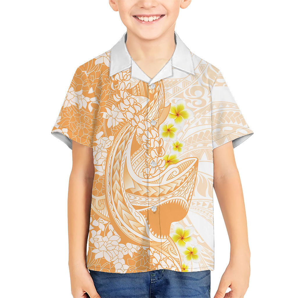 Orange Hawaii Shark Tattoo Family Matching Summer Maxi Dress and Hawaiian Shirt Puakenikeni Lei Plumeria Polynesian Pattern LT14 Son's Shirt Orange - Polynesian Pride