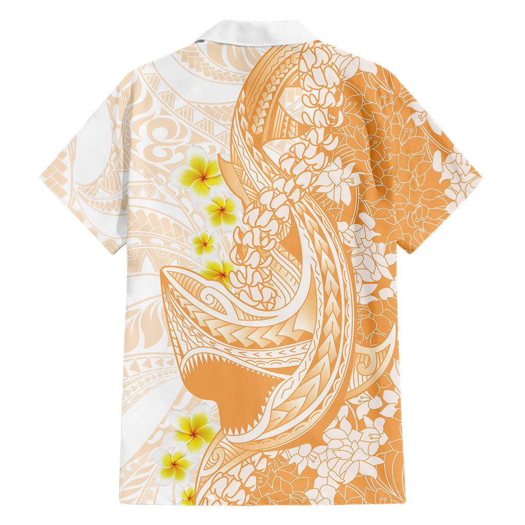 Orange Hawaii Shark Tattoo Hawaiian Shirt Puakenikeni Lei Plumeria Polynesian Pattern