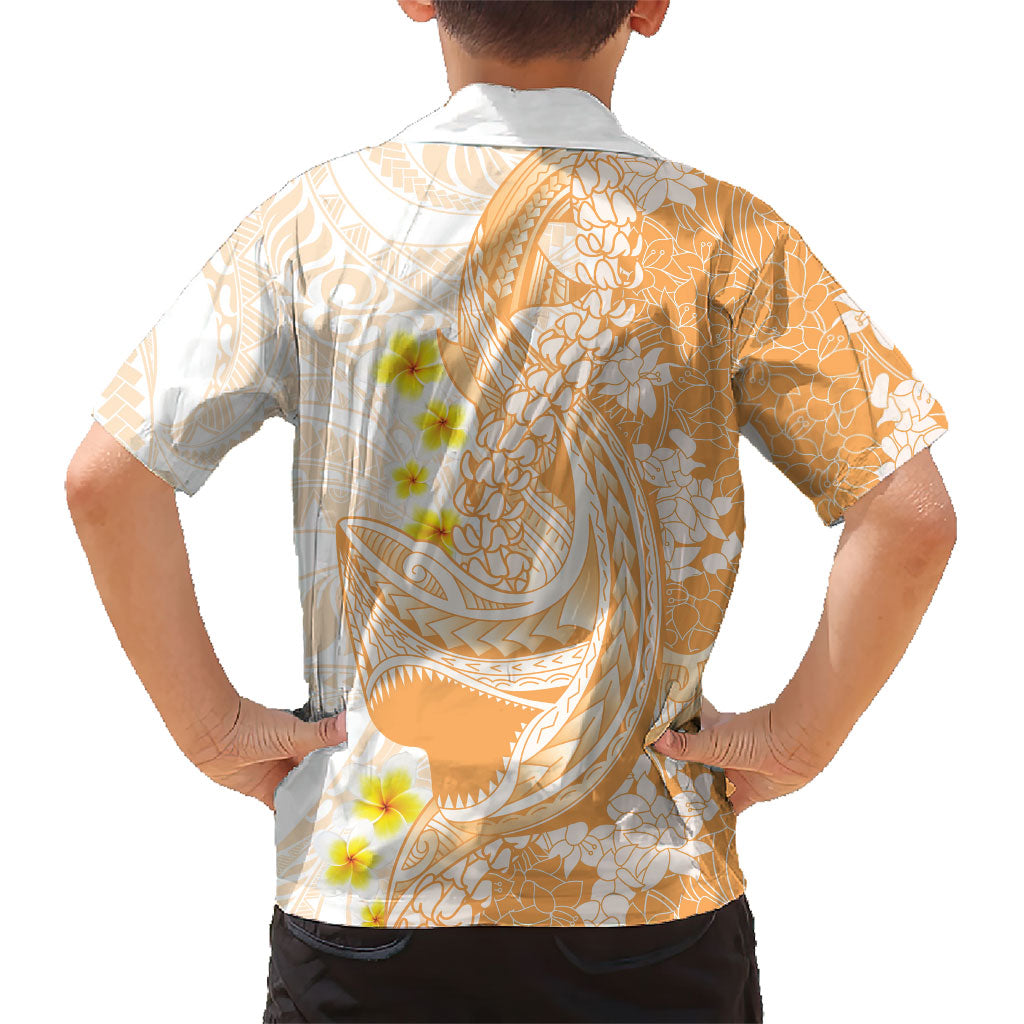 Orange Hawaii Shark Tattoo Hawaiian Shirt Puakenikeni Lei Plumeria Polynesian Pattern