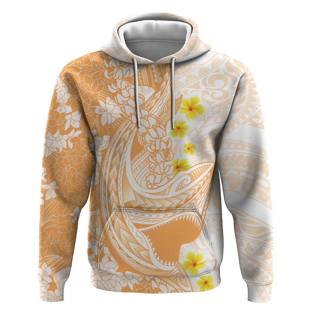 Orange Hawaii Shark Tattoo Hoodie Puakenikeni Lei Plumeria Polynesian Pattern