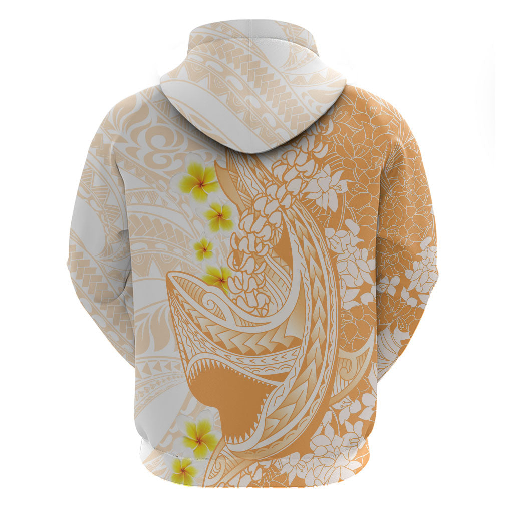 Orange Hawaii Shark Tattoo Hoodie Puakenikeni Lei Plumeria Polynesian Pattern