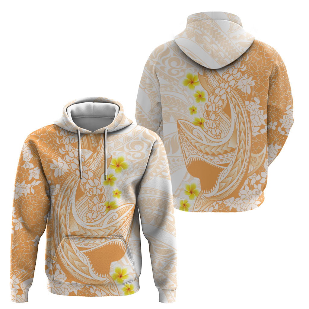 Orange Hawaii Shark Tattoo Hoodie Puakenikeni Lei Plumeria Polynesian Pattern