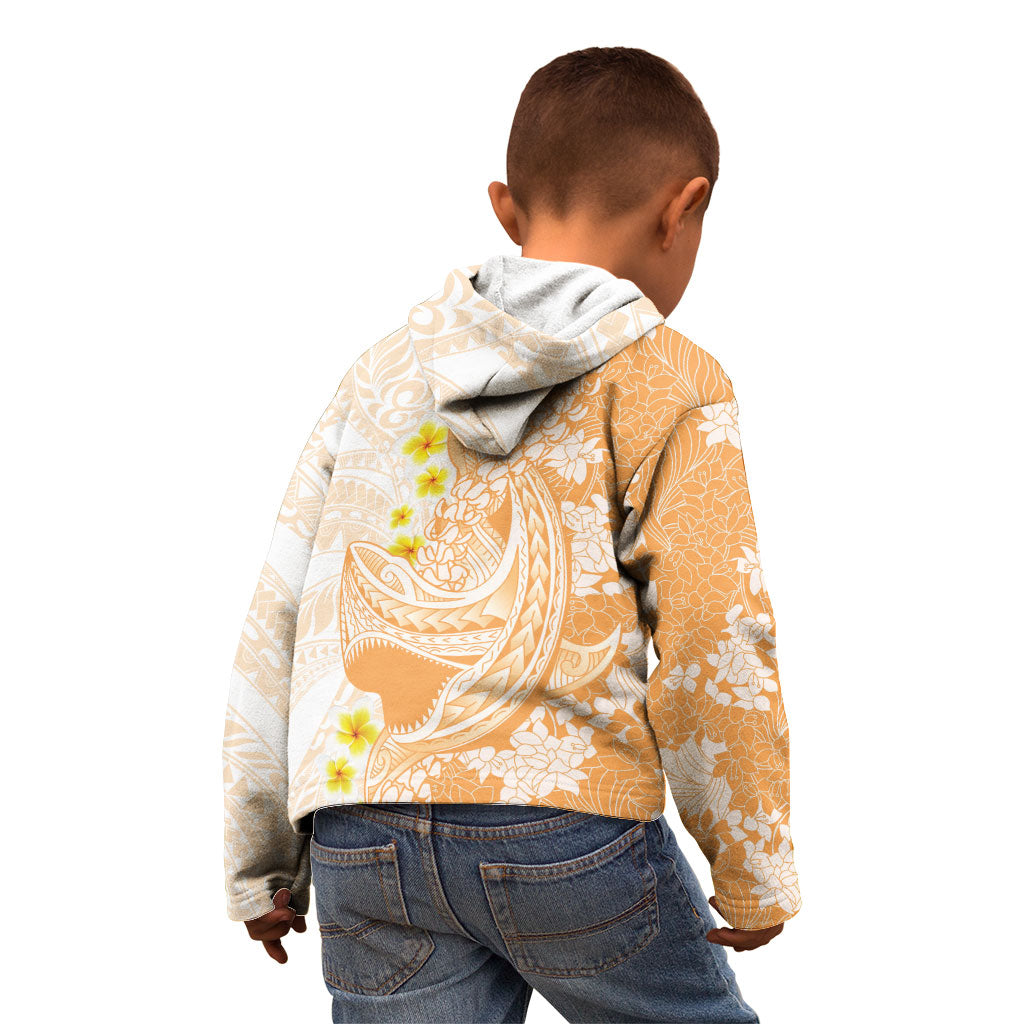 Orange Hawaii Shark Tattoo Kid Hoodie Puakenikeni Lei Plumeria Polynesian Pattern